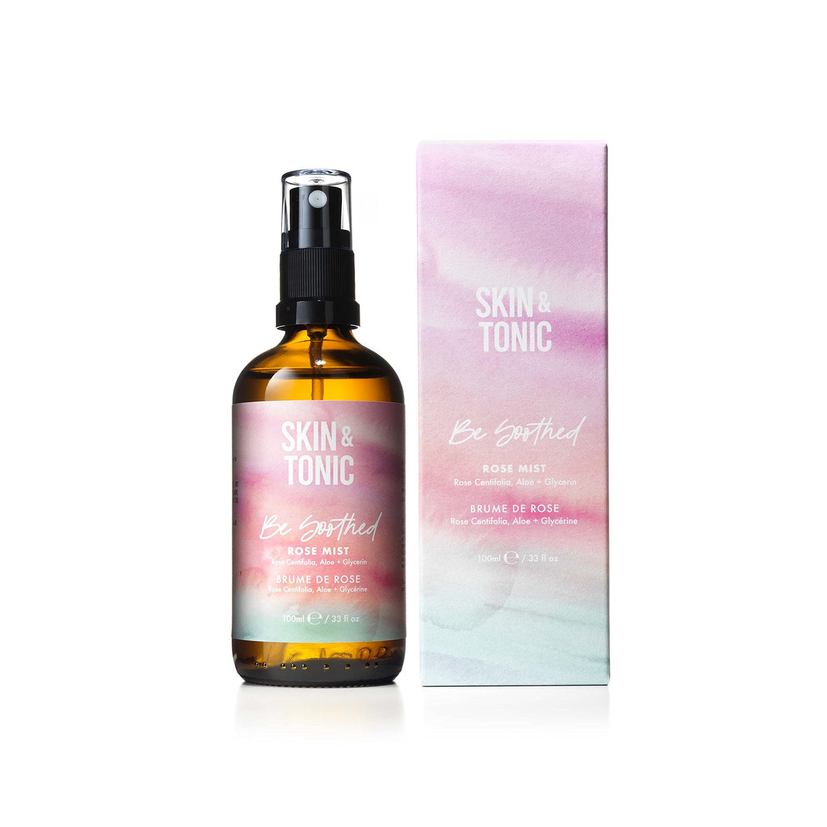 Skin & Tonic Be Soothed Rose Mist – Facial Toner with Organic Rose Water and Aloe Vera – Deeply Hydrating, Cooling and Toning 100ml