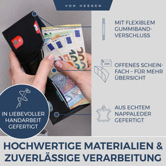 Von Heesen Men's Smart wallet leather purse Trifold card holder slim wallets for Men's and boys Designed in Germany
