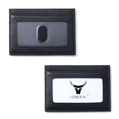 HISCOW Leather Slim Card Holder, Tiny Small Credit Card Wallet ID Case for Men & Women (Black)