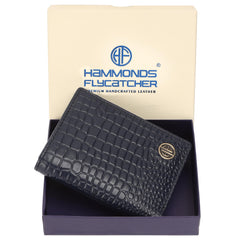 HAMMONDS FLYCATCHER Genuine Leather Wallet for Men, RFID Protected Leather Purse for Men, Money Purse for Men, Tri-Fold Wallet, 5 Card Slots, 2 ID Slots, Hidden Pockets, Metal Snap Button, Croc Blue