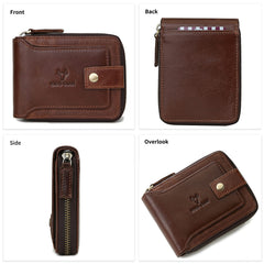 MING CLAN Zipper Wallet Men RFID Blocking Leather Bifold Wallets For Men - Flap ID Window Zip Coin Pocket Mens Zipper Wallets - Big Capacity - Brown