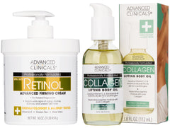 Advanced Clinicals Retinol Body Lotion + Collagen Body Oil Skin Care Kit for Women & Men | Fragrance-Free Retinol Lotion + Collagen Body Massage Oil to Improve the Appearance of Crepey Skin, Set of