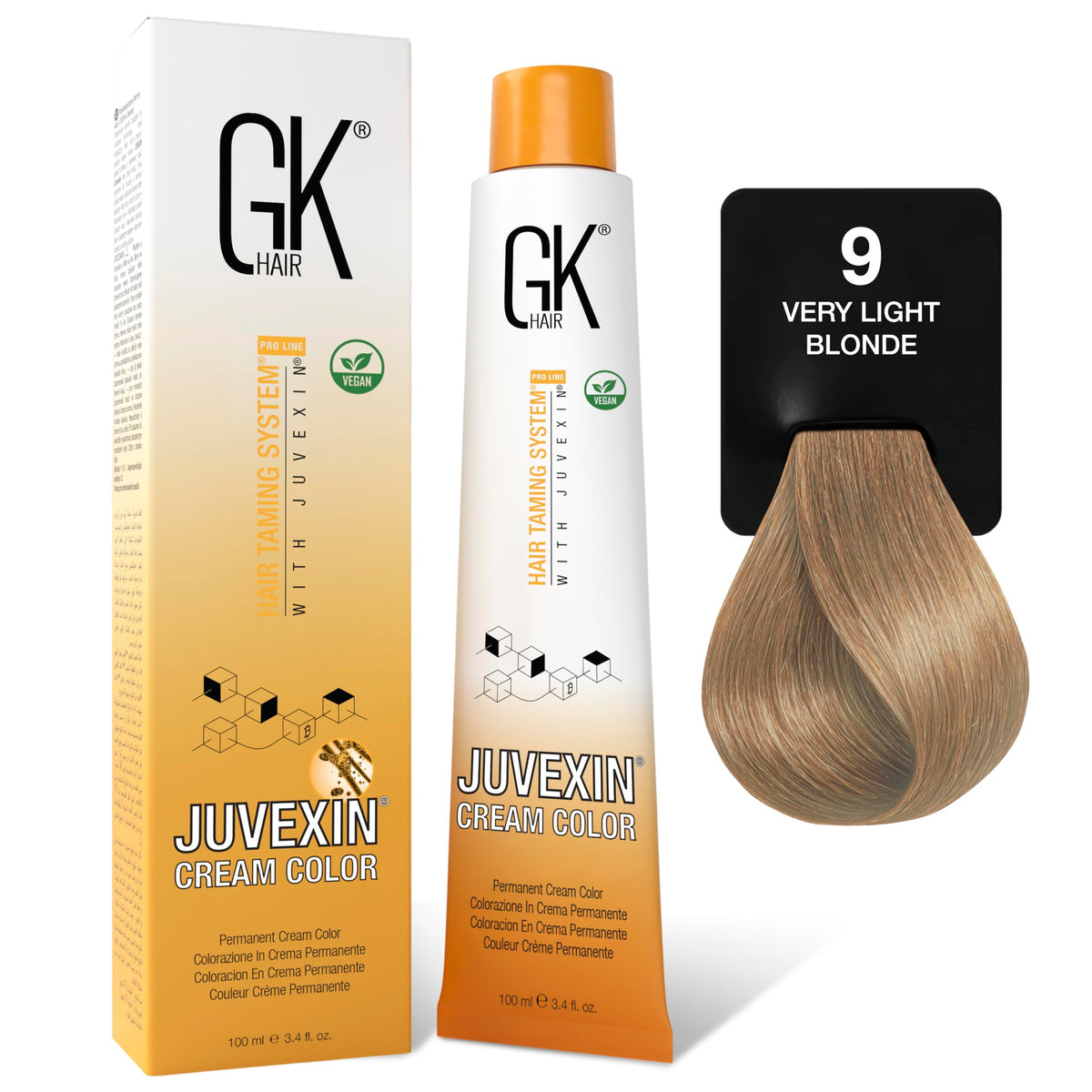 GK HAIR Global Keratin Permanent Hair Cream Color 3.4 Fl Oz/100ml) Nourishing & Cleansing, 9 Very Light Blonde Colors for Styling Long Lasting Natural Toner