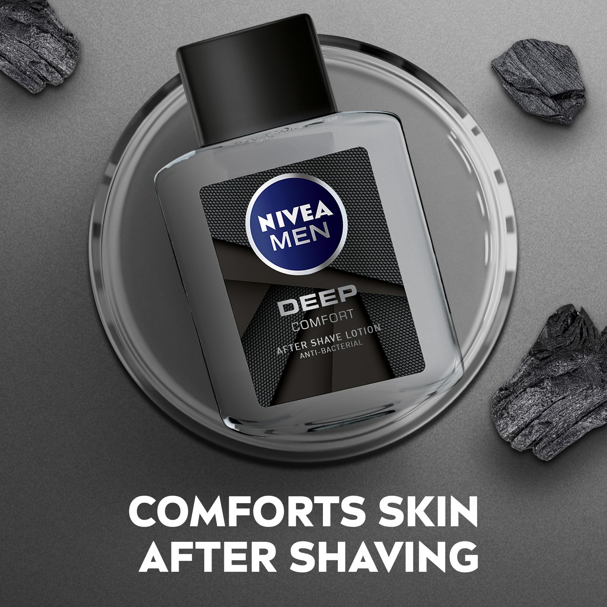 NIVEA MEN After Shave Lotion, DEEP Antibacterial Black Carbon Woody Scent, 100ml