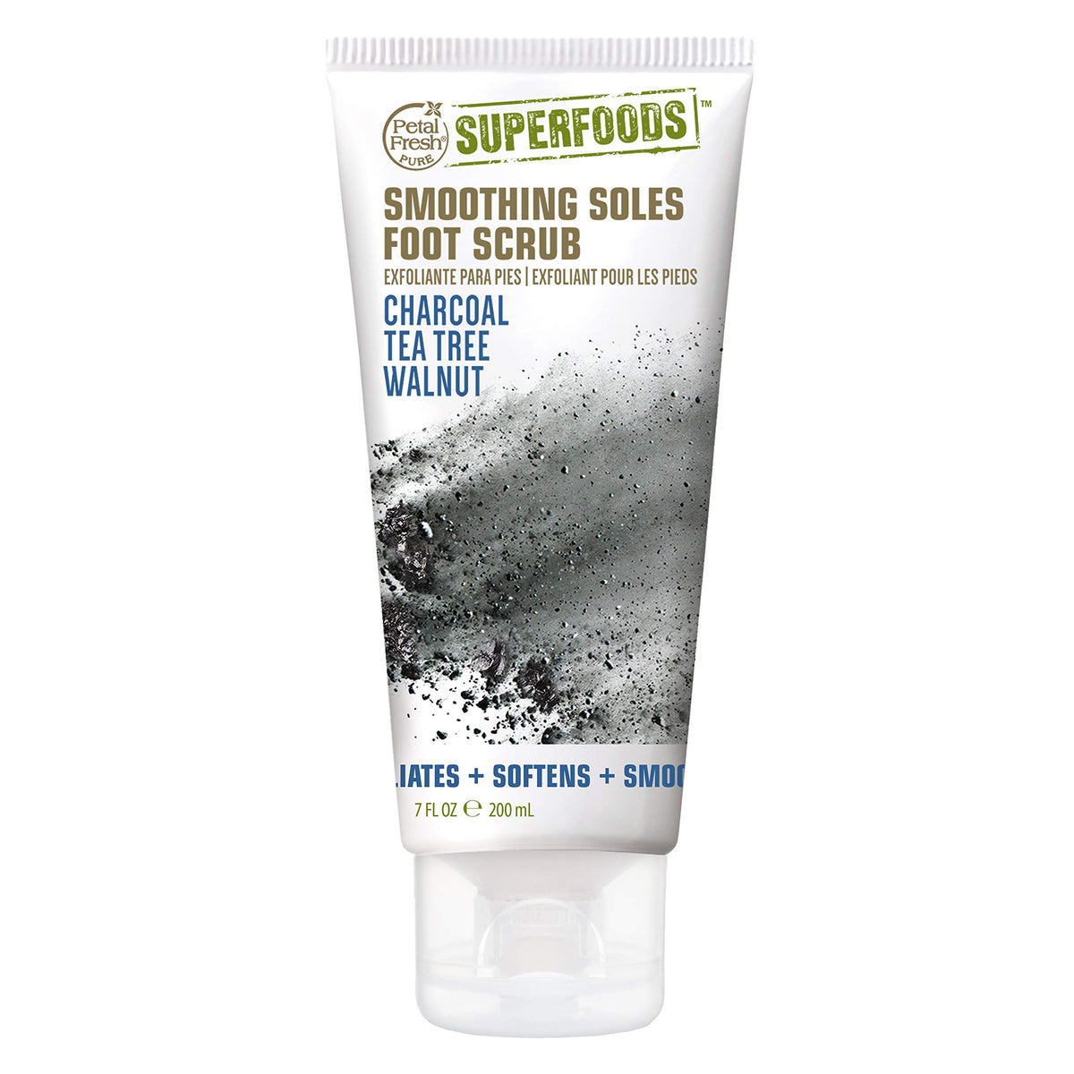 Petal Fresh Super Foods Smoothing Soles Charcoal, Tea Tree, Walnut Detoxifying Foot Scrub, 7Oz (200Ml)