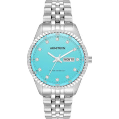 Armitron Women's Genuine Crystal Accented Day/Date Function Bracelet Watch, 75/5849, Silver/Light Blue