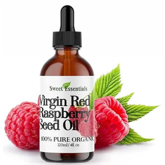 Sweet Essentials 100% Organic Red Raspberry Seed Oil Imported From Chile 100% Pure Cold Pressed Natural Moisturizer for Skin, Hair and Face (4oz Glass Bottle With Glass Dropper)