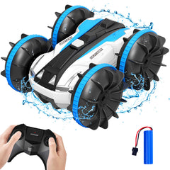 Vbepos Remote Control Car Boat Truck - 2.4GHz Amphibious 4WD Stunt RC Cars Toys for 6 7 8 9 Year Old Boys Girls, Blue
