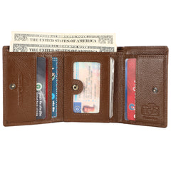 HAMMONDS FLYCATCHER Genuine Leather Wallet for Men, RFID Protected Leather Purse for Men, Money Purse for Men, Tri-Fold Wallet, 5 Card Slots, 2 ID Slots, Hidden Pockets, Metal Snap Button, Brushwood
