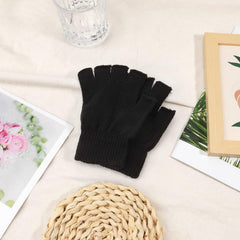 Fingerless Gloves for Women Men Winter Fingerless Mittens for Women Men Warm Knitted Gloves Typing Half Finger Gloves - Black