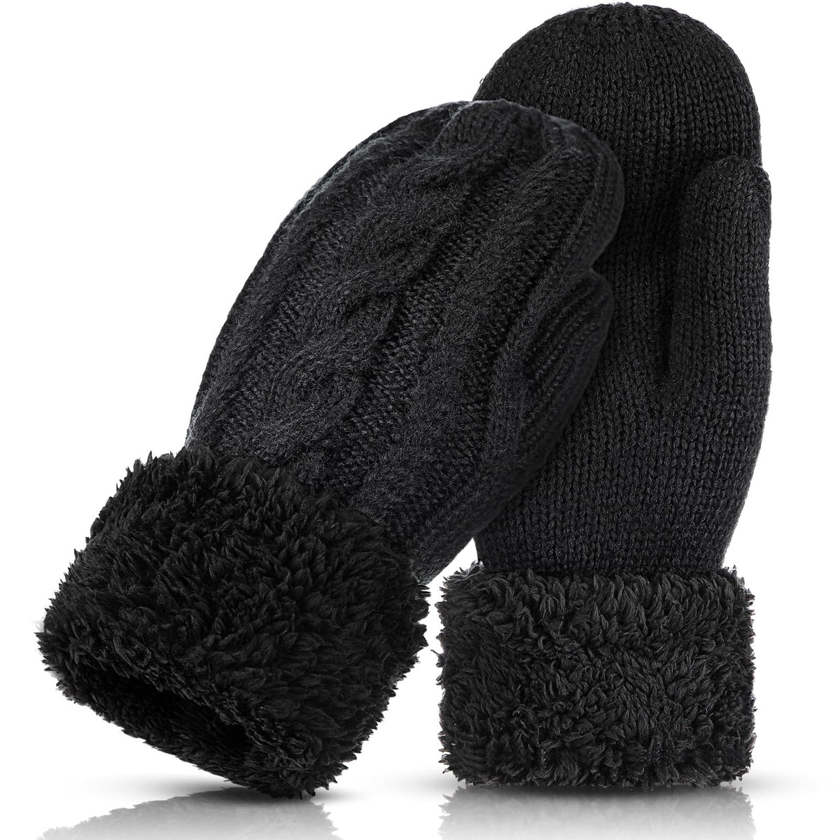 Winter Warm Mittens for Women Cozy Thick Knitted Gloves Soft Lining Cold Weather Accessories Gifts - Black