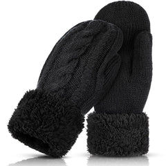 Winter Warm Mittens for Women Cozy Thick Knitted Gloves Soft Lining Cold Weather Accessories Gifts - Black