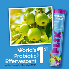 PLIX - THE PLANT FIX Probiotic Shield Pre+Probiotic 30 Effervescent Tablets For Good Gut, Digestion, Metabolism With 20 Billion CFUs, Vital Probiotic Strains, Pack of 2 (Green Apple)