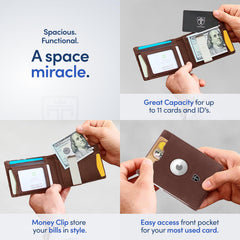 TRAVANDO AirTag* Wallet Mens Wallet with Money Clip Air Tag Wallet Card Holder RFID Blocking Bifold Gifts for Men, Vintage Brown