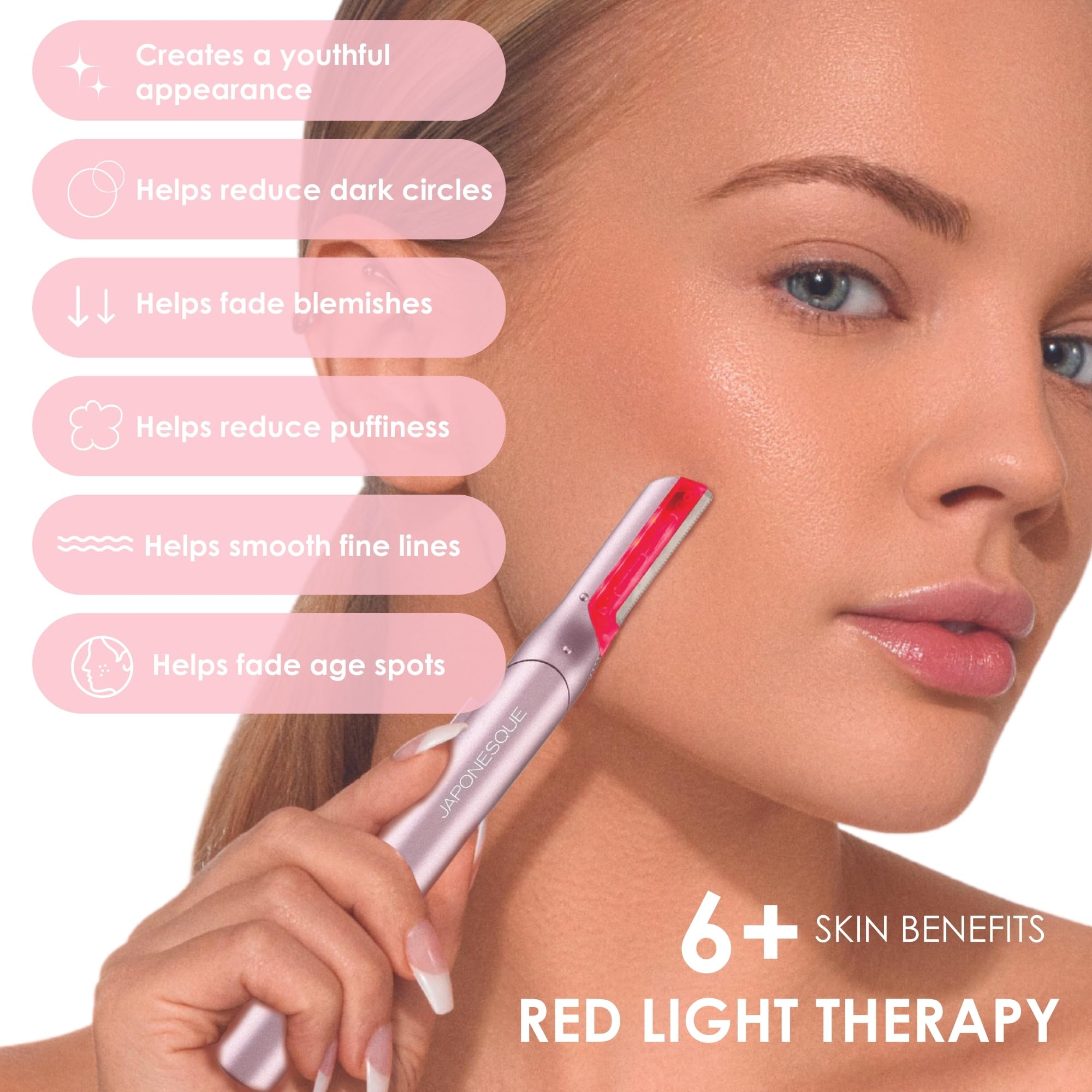 JAPONESQUE SKINTherapy LumeBlade Facial Dermaplane Razor with Soothing, Red Light Therapy at the Blade, Includes 2 Replacement Blades
