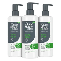 Dove Men+Care Advanced Care Cleanser Acne Clear for Acne Prone Skin Face + Body Cleanser with 1% Salicylic Acid 16.9 oz - (Pack of 3)