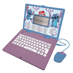 Lexibook, Disney Stitch, Bilingual German/English educational computer, Toy for children with 124 language, writing, maths, logic, music activities and games, Purple/Blue
