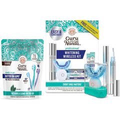 GuruNanda Whitening On-the-Go Bundle – Professional LED Teeth Whitening Kit & 70ct Disposable Pre-Pasted Toothbrushes for Easy Brightening & Fresh Smiles Anytime