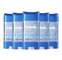 Gillette Antiperspirant and Deodorant for Men, Clear Gel, Clear Shield Cool Wave, 72 Hr. Sweat Protection, 108g - Pack of 5