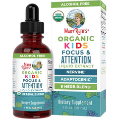 MARYRUTH'S Kids Focus & Attention Drops, USDA Organic Drops, 30 Servings | USDA Organic, Ginkgo Biloba, Rhodiola Root & Licorice Root, Adaptogenic, Vegan