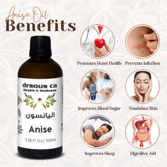 Drsous Ca Organic Anise Essential Oil 100ml | 100% Cold Pressed Star Anise Therapeutic Grade Oil for Hair Growth, Acne Treatment and Muscle Massage Relief | Made in Palestine