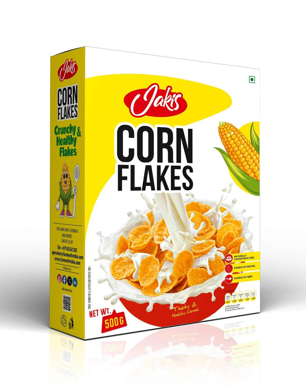 Jakis Premium Corn Flakes Original | 500g | Nourishing Breakfast | Cholesterol Free | High in Vitamins B1, B2, B3, D & Iron | Quick & Easy Breakfast