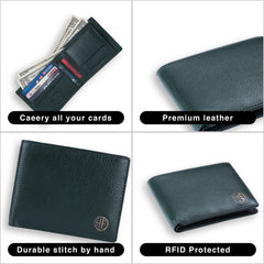 HAMMONDS FLYCATCHER Genuine Leather Wallet for Men, RFID Protected Leather Purse for Men, Money Purse for Men, Bi-Fold Wallet, 4 Card Slots, Coin Pocket, Hidden Pockets - Sea Green