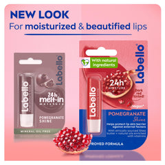 Labello Pomegranate Shine Lip Balm, 24H Melt-In Moisture, with Shea Butter and Natural Oils Enriched with Vitamins, with Natural Ingredients, Mineral Oil Free, Vegan, 4.8g