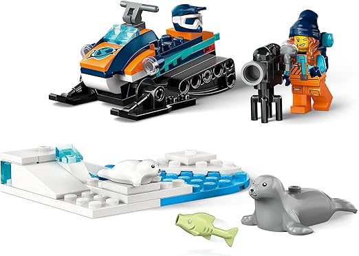 LEGO 60376 City Arctic Explorer Snowmobile Toy for Kids 5+ Year Old, Vehicle Construction Set with Seal Figures and Explorer Minifigure, Small Gift Idea