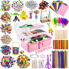 NAWOKEENY 3000+ DIY Craft Kits for Kids, Arts and Crafts Supplies with Storage Box for 3-12 Ages, All in One DIY Crafting Set Includes Wooden Sticks, Round Eyes, Buttons, Colorful Beads etc