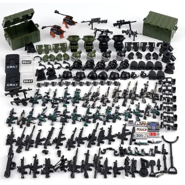 Weapons Pack Military SWAT Accessories - Army Soldiers Building Block Sets, SWAT Team Equipment Gear Armor Shields, Police Camouflage Weapon Militray Bricks