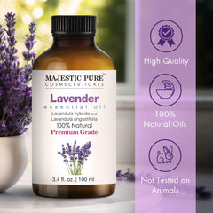 MAJESTIC PURE Lavender Essential Oil - Huge 118 ml with Glass Dropper | 100% Pure and Natural Lavender Oil | Premium Grade Essential Oils for Diffusers, Skin, Aromatherapy, Massage - Lavender1