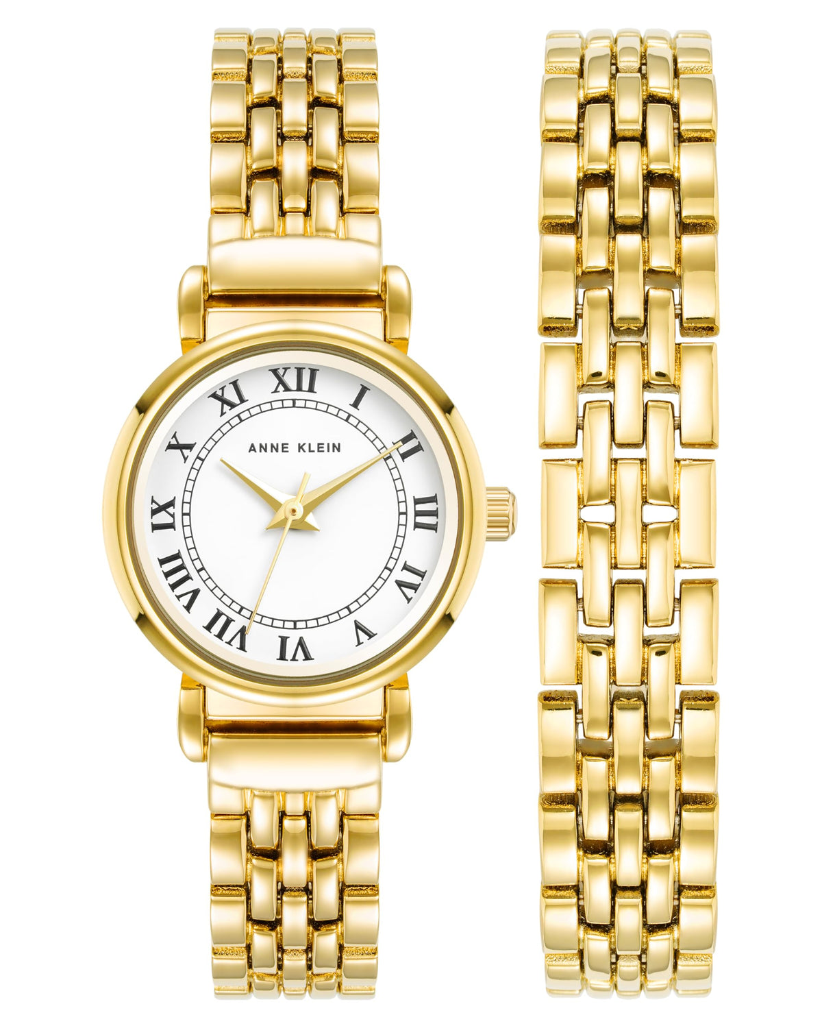 Anne Klein Round Analog Watch for Women, 24 mm Size, White/Gold Tone