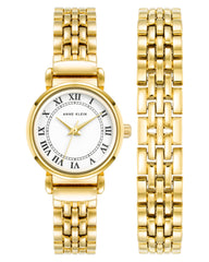 Anne Klein Round Analog Watch for Women, 24 mm Size, White/Gold Tone