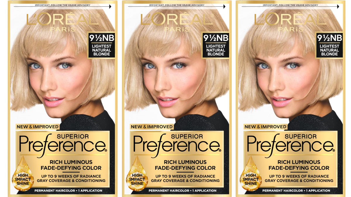 L’Oréal Paris Superior Preference Fade-Defying + Shine Permanent Hair Color, 9.5N Lightest Natural Blonde, Pack of 3, Hair Dye