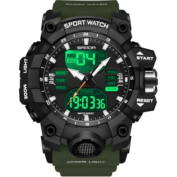 KASTWAVE Men's Analog Sports Watch, LED Digital Watch, 5ATM Waterproof Electronic Stopwatch Large Dual Dial Time Easy to Read Outdoor Wrist Watch Tactical