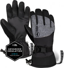 Tough Outdoors Ski & Snow Gloves - Waterproof & Windproof Winter Snowboard Gloves for Men & Women for Cold Weather - With Wrist Leashes, Nylon Shell, Thermal Insulation & Synthetic Leather Palm - Black