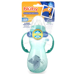 Nuby New 3 Stage Ultra Durable Tritan Grow with Me No-Spill Bottle to Cup, 10 Oz, Teal, 80387