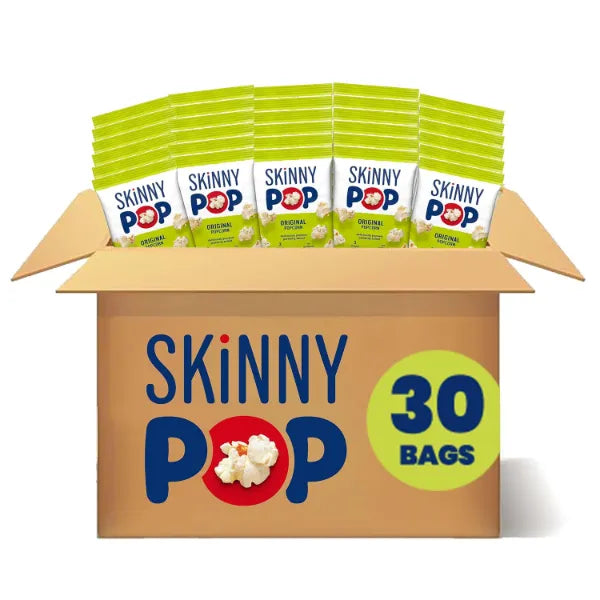 SkinnyPop Popcorn Bags, Original, Gluten Free Dairy Free Snacks, 30 ct | Snack box, Healthy Snacks for Adults and Kids, Vegan, For School and Office, 0.65 oz, 30 Skinny Pop Individual Bags