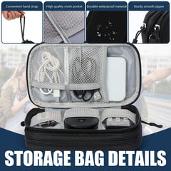 OPULENO Electronic Organizer, Travel Cable Organizer Bag with Double Layer Design, Waterproof Electronics Accessories Storage Bag for Cable, Charger, Cord, Phone, Earphone (Black)