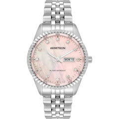 Armitron Women's Genuine Crystal Day/Date Function Watch - Silver/Pink