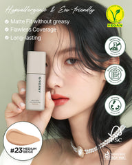 GIVERNY Milchak Matt Fit Foundation #23 Medium beige - Matte Finish Liquid Foundation for Sebum and Sweat Control - Lightweight & Waterproof Makeup – Flawless Coverage for Oily Skin, 1.01 fl. oz.