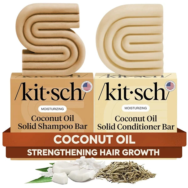 Kitsch Coconut Oil Shampoo and Conditioner Set – Deep Moisturizing Shampoo and Conditioner Bar for Dry Damaged Hair – Hydrating Solid Bars for Curly, Coily & Color Treated Hair – Made in USA