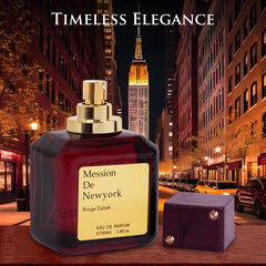 Mession de NewYork Rouge Extrait for Eau De Parfum Men and Women 3.4 Oz Features Bitter Almond & Saffron Top notes Jasmine, Cedar, ambergris, Musk & Woody ase Notes Elegant 100ml Bottle for Birthday