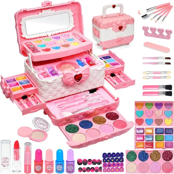 HERAPFANN Kids Makeup Set for Girls – Pretend Play Makeup Kit for Toddlers & Kids Ages 3–10, Princess Beauty Toy Gift Set