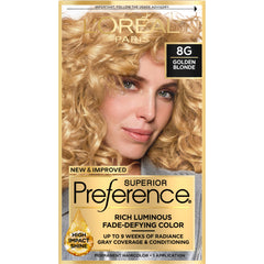 L’Oréal Paris Superior Preference Fade-Defying + Shine Permanent Hair Color, 8G Golden Blonde, Pack of 1, Hair Dye