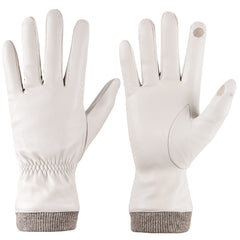 REDESS Winter Leather Gloves for Women, Wool Fleece Lined Warm Gloves, Touchscreen Texting Thick Thermal Snow Driving Gloves - Beige