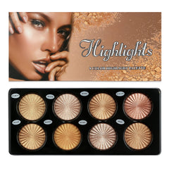 Excefore 8 Color Highlighter Powder Palette, Makeup Palette Facial Bronzers Illuminator Palette Highlighter, Triple Bake Long Lasting Brilliant Lighten Skin Color Face Make Up Palette Set