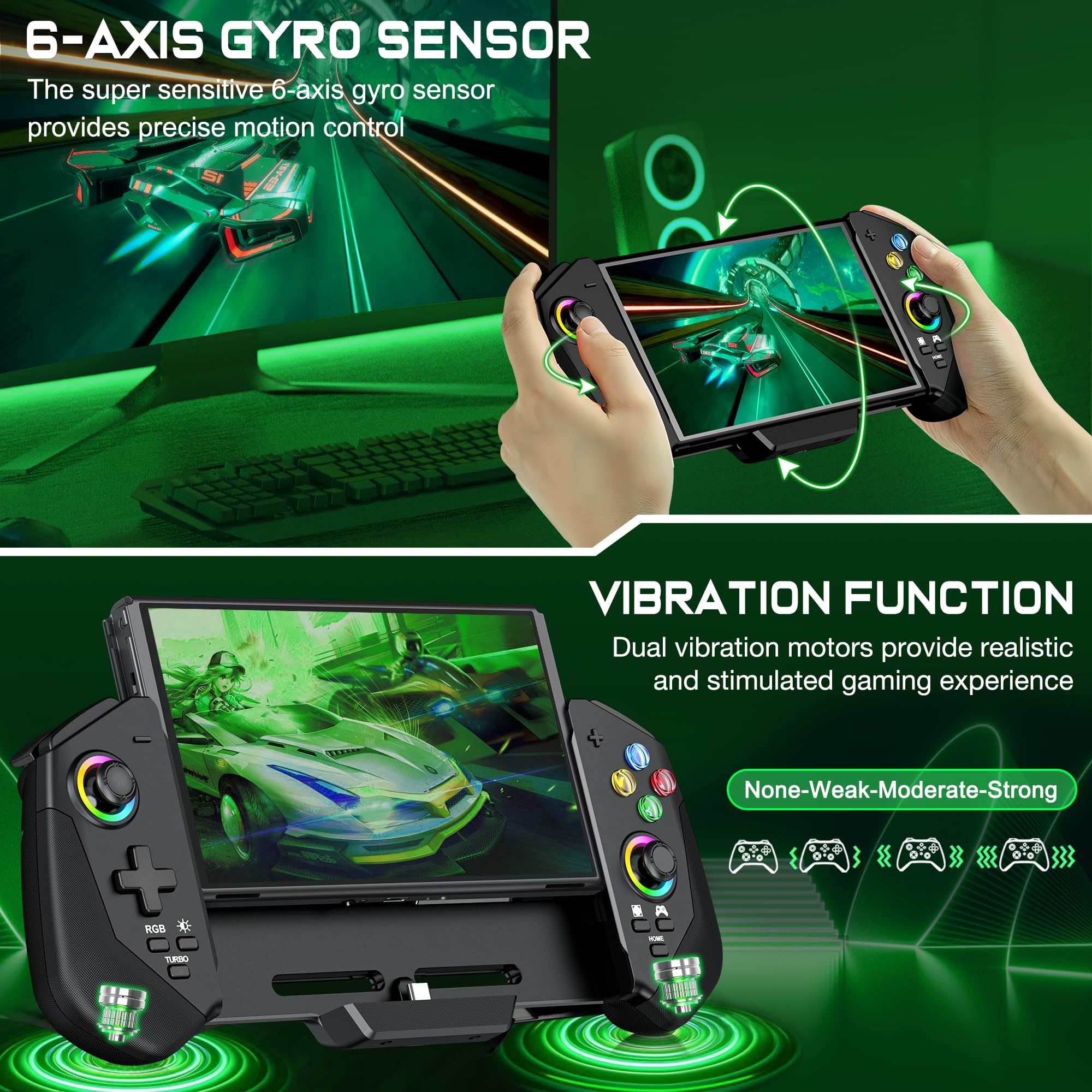 KASTWAVE Hall Joystick Switch Controllers with RGB Light & Turbo - Pro Remote for Nintendo Switch/OLED, Wired Joypad with Dual Motor & 4 Game Slots