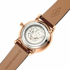 Fossil Men's Neutra Automatic Stainless Steel and Eco Leather Three-Hand Skeleton Watch, Color: Rose Gold, Brown (Model: ME3195)